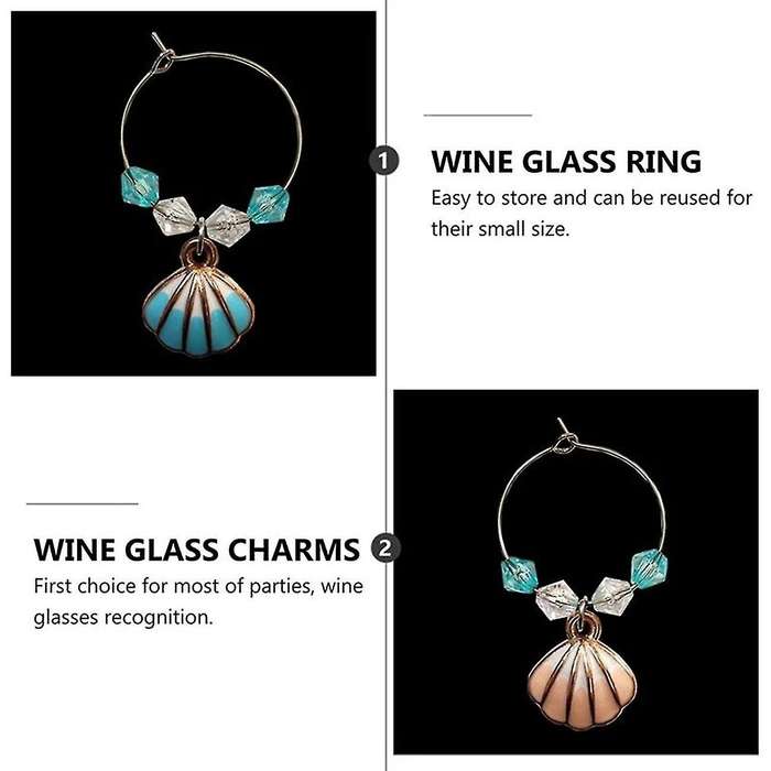 6pcs Wine Glass Cup Rings Ocean Style Markers Party Glass Pendant