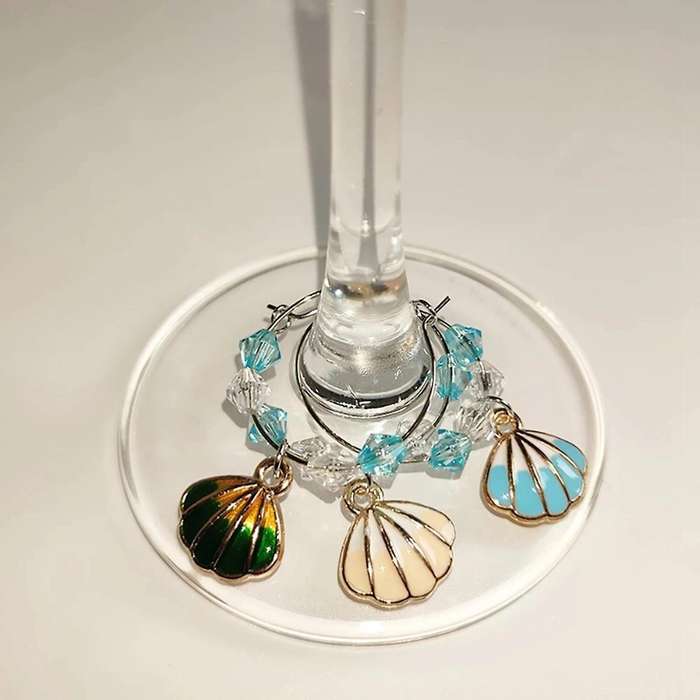 6pcs Wine Glass Cup Rings Ocean Style Markers Party Glass Pendant