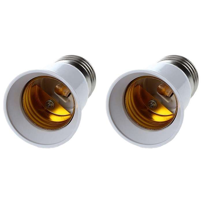 2x E27 to E27 Bulb Holder Silver Tone White Adapter Extender