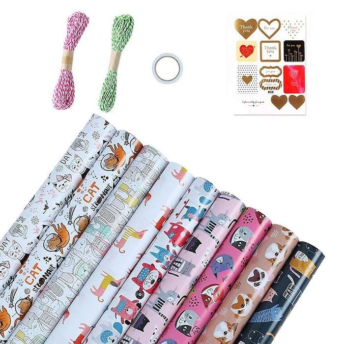 Pet Pattern Birthday Wrapping Paper Set Of 9,present Gift for Kids