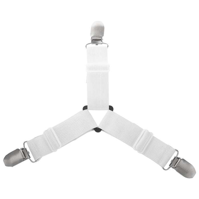 4x 3-way Adjustable Bed Sheet Holders Metal Clips (white)