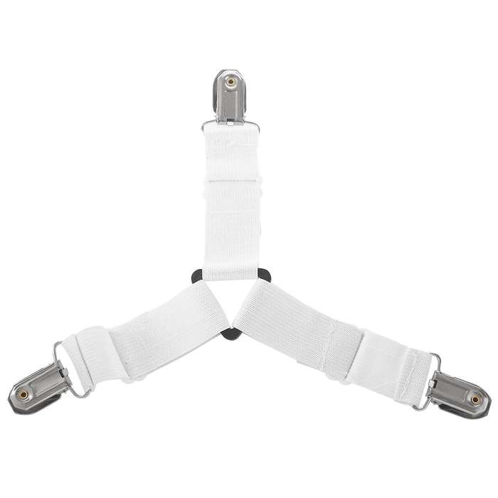 4x 3-way Adjustable Bed Sheet Holders Metal Clips (white)