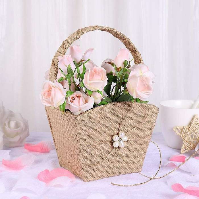 Rustic Burlap Wedding Flower Basket for Wedding Party Banquet