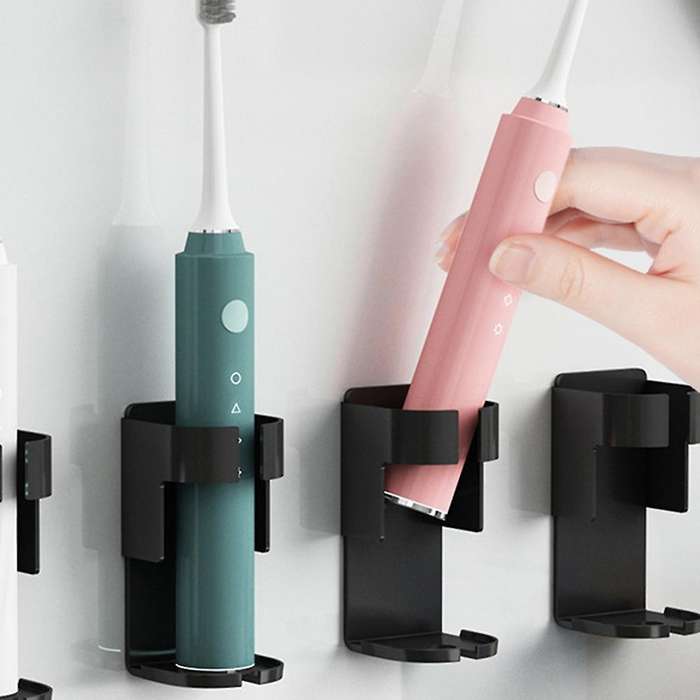 2pcs Electric Toothbrush Holder, Adhesive Metal Black Wall Mount