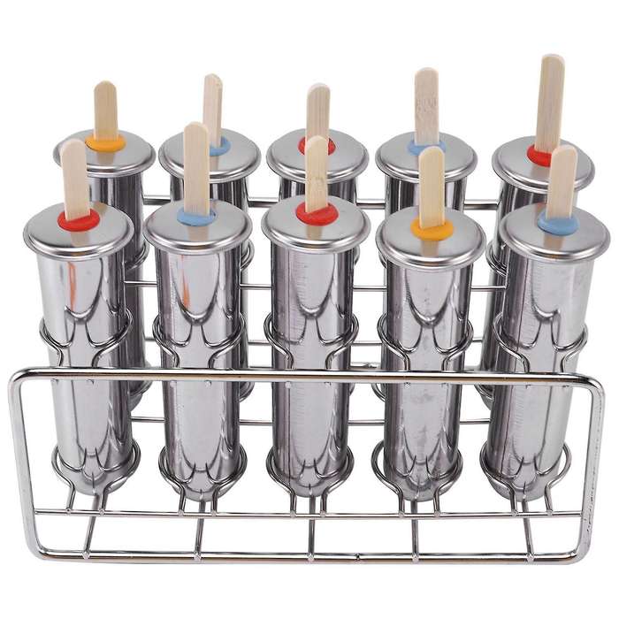 Stainless Steel Popsicle Molds Ice Cream Sticks Brush 10 Molds
