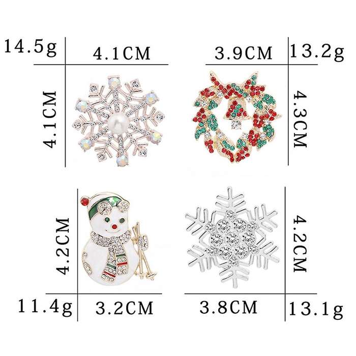 Christmas Ornaments Creative Diamond Snowflake Snowman Bells Brooch