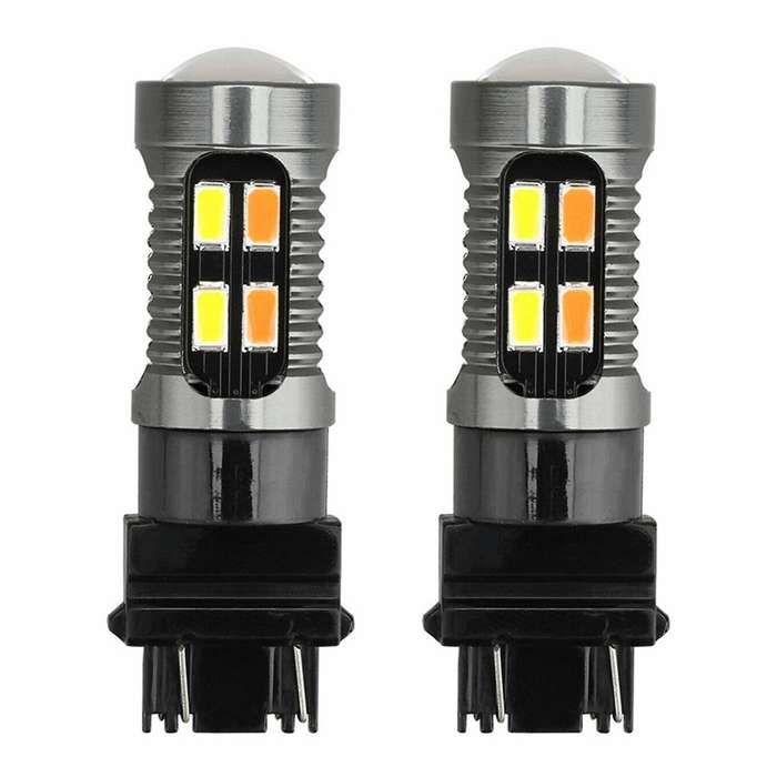 2x Led Light Dual Color T25 3157 P27-7w 5630 20smd White Amber B