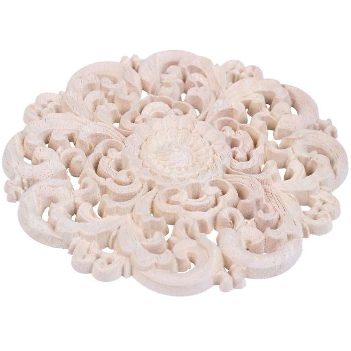 2x Woodcarving Furniture Solid Wood Door Applique Flower 12x12x2cm