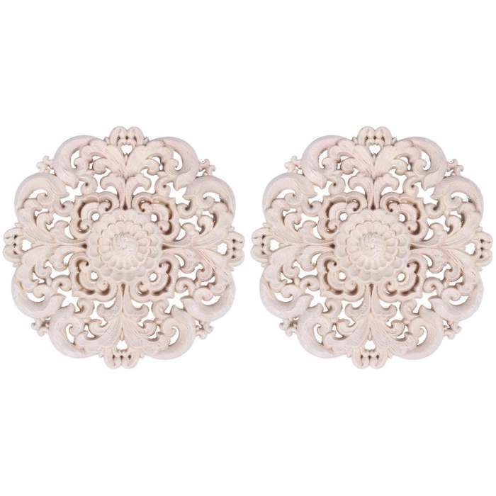 2x Woodcarving Furniture Solid Wood Door Applique Flower 12x12x2cm