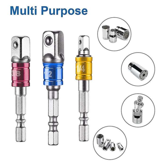 6pc Impact Driver Bits 1/4inch,3/8inch 1/2inch Socket Adapter(silver)
