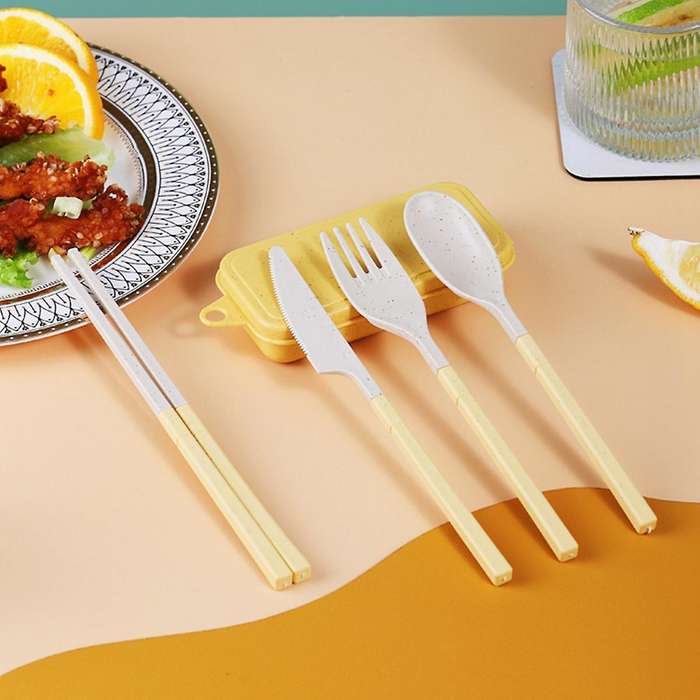 Combination Portable Outdoor Travel Tableware Student Set Dark Blue