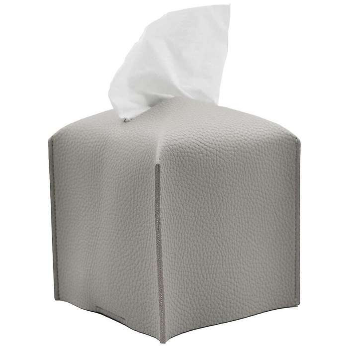 Tissue Box Cover Holder Square Pu Leather Facial Tissue Box -grey