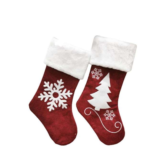 Christmas Socks Gift Bag Kenaf Embroidery Christmas Socks Snowflake