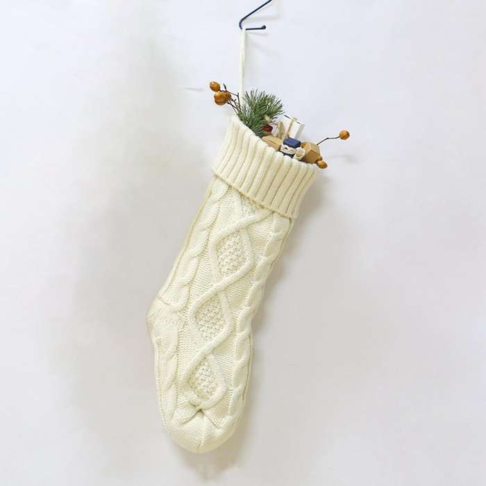 Christmas Stocking Knitted Wool Home Decoration,white