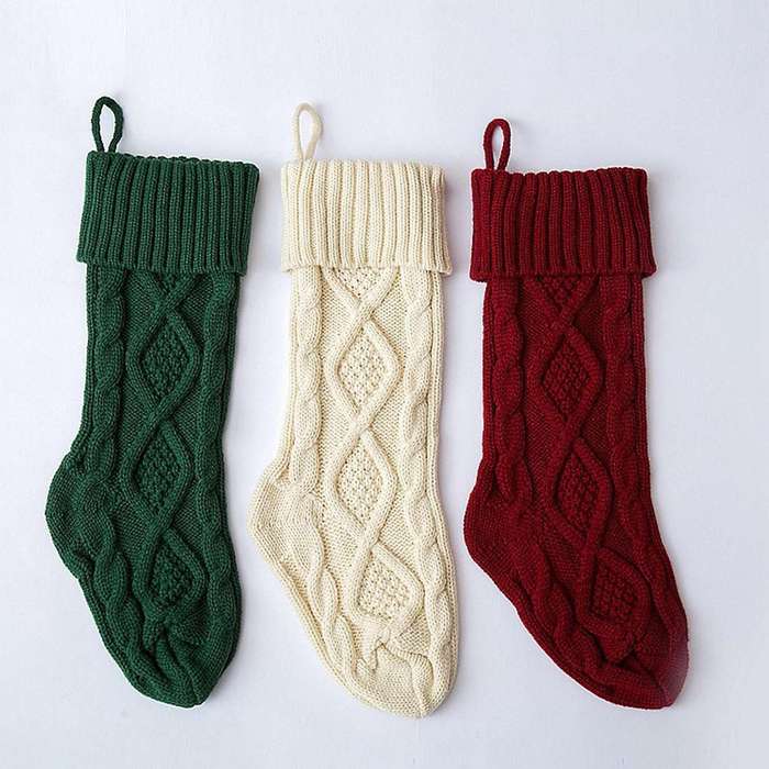 Christmas Stocking Knitted Wool Home Decoration,white