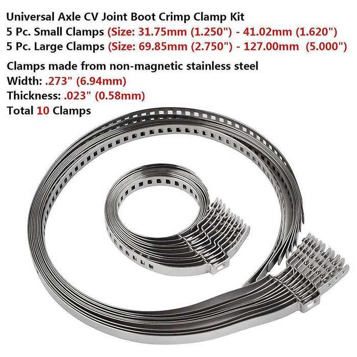 Universal Stainless Steel Shaft Cv Fitting Boot Crimp Clip Kit