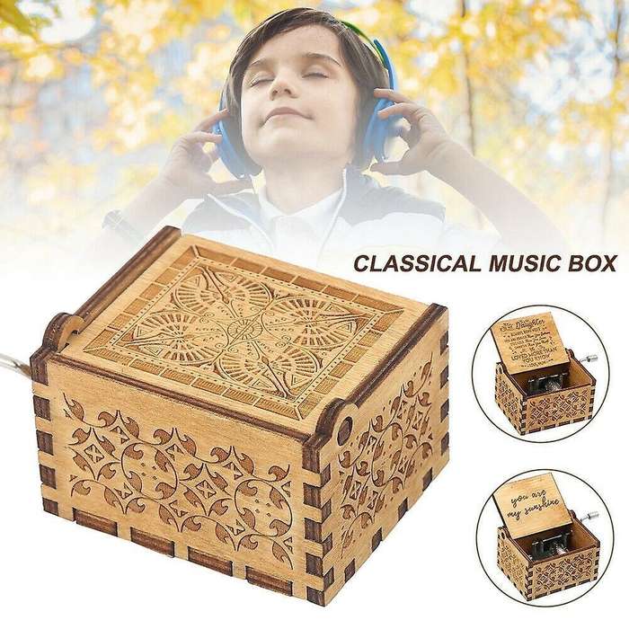 Wooden Music Box Christmas Gift Hand-cranked Wooden Sunlight Crafts