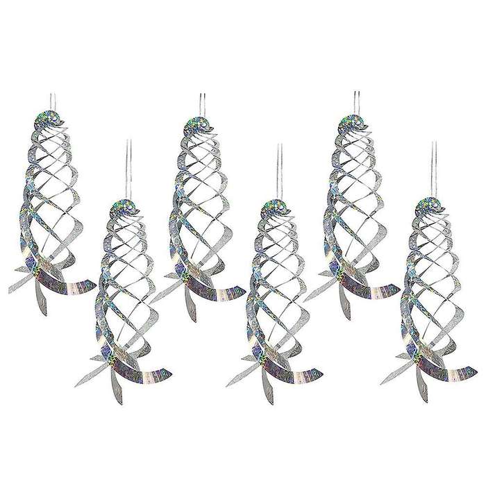 6 Pack Bird Repellent Spiral Reflectors Silver Mylar Spinner