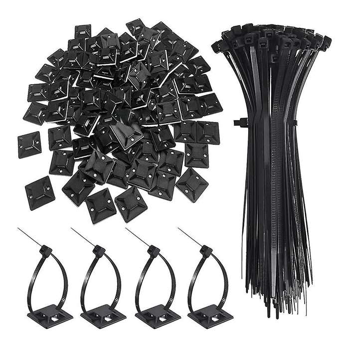 120 Pcs Black 8inch Zip Ties Cable Tie Holder, Cable Tie Holder