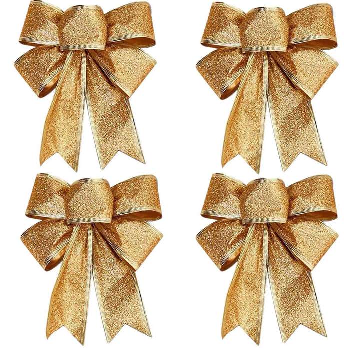 10pcs Christmas Tree Decoration Bows Ribbon Gold 25 X 21cm