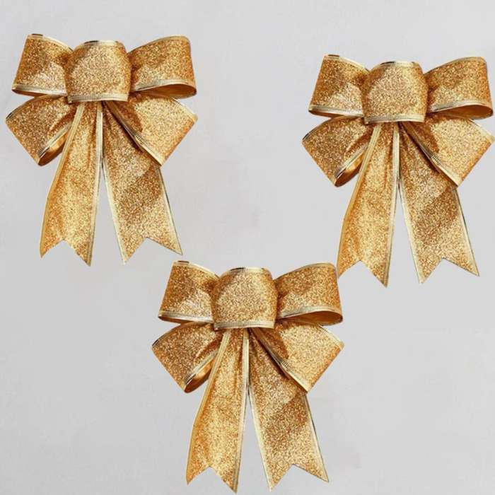 10pcs Christmas Tree Decoration Bows Ribbon Gold 25 X 21cm