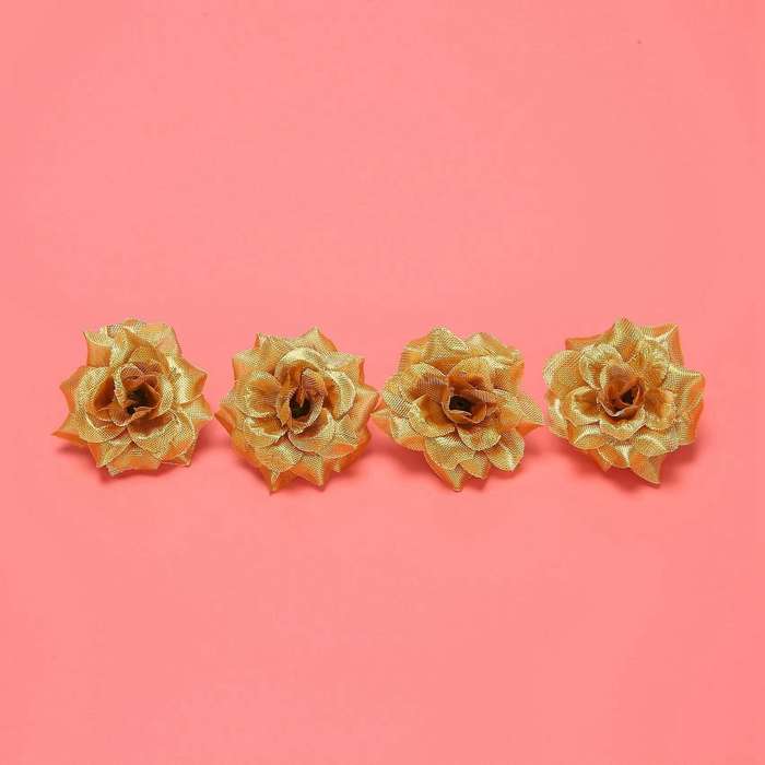 100 Stk. Seide Rosen Kuenstliche Braut Clips Blumenkoepfe (golden)