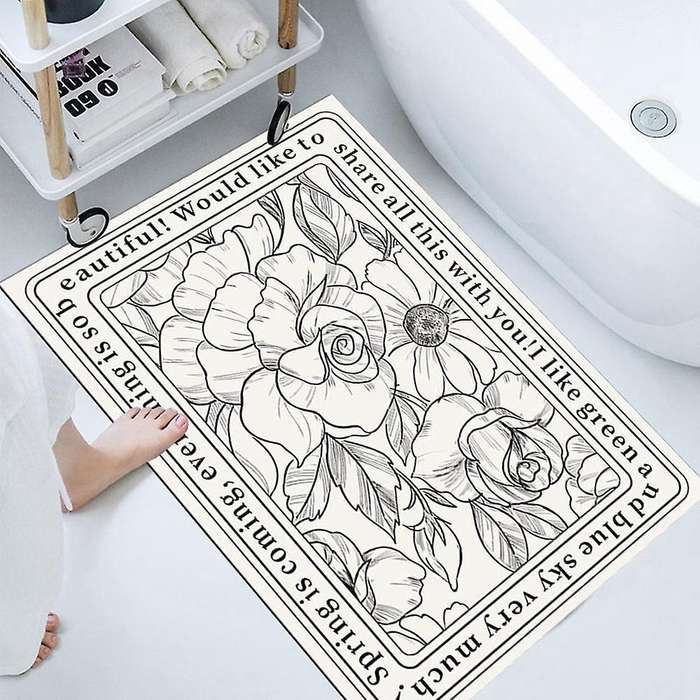 Rectangle Bath Shower Mat Doormat Absorbent Flower(b,40x60cm)