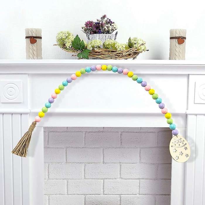 Easter Wood Bead Garland Rustic Spring Beads Garland for Easter Decor