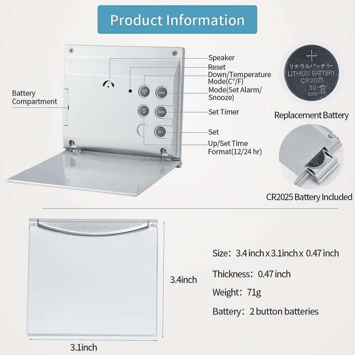 Digital Travel Alarm Clock Battery Operated Number Display Clock