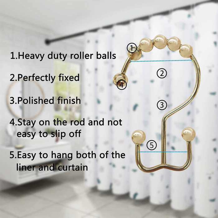 Shower Curtain Rings Hook Set Of 12,rust Proof Double Glide Roller