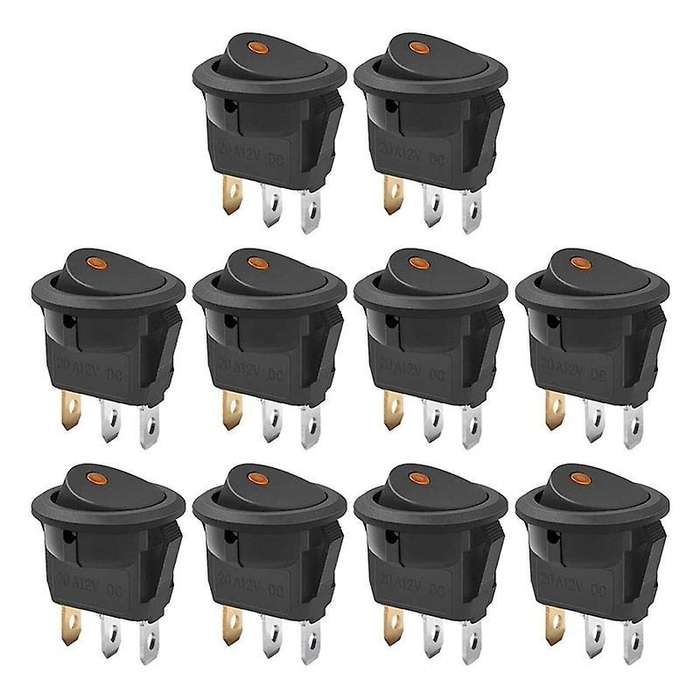 10pcs Spst Round Dot Switch 20a for Car Or Boat with Led,yellow Light