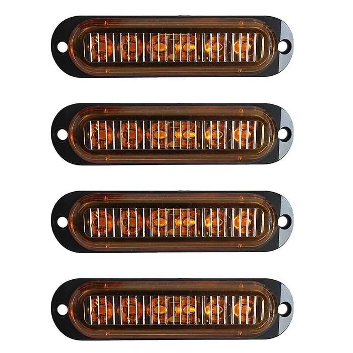 4pcs 6led Led Light Head Emergency Beacon Hazard Warning Light Orange