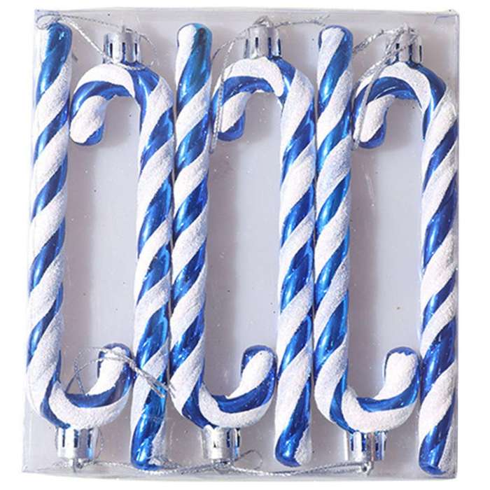 6pcs Christmas Tree Decoration Plastic Candy Cane Pendant, Blue