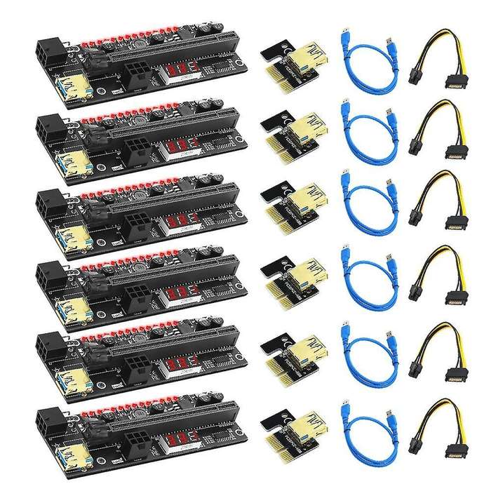 6 Pcs Pcie Riser Extension Card with 3.3v Digital Led for Btc Mining