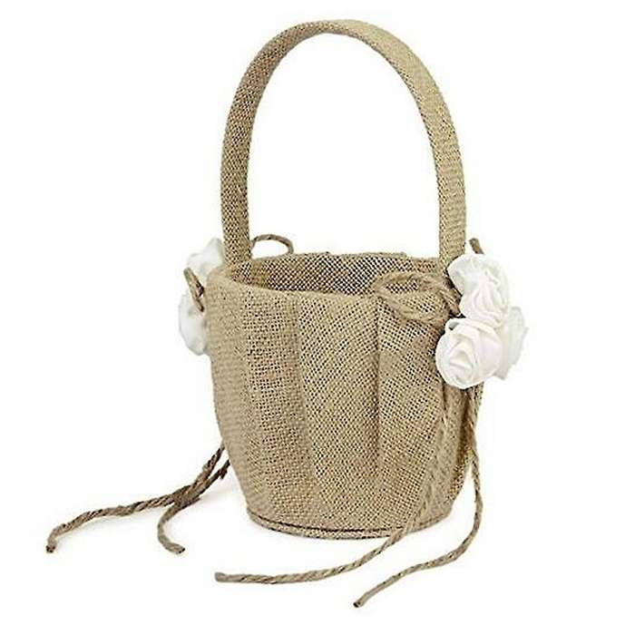 Vintage European Style Linen Roses Wedding Bridal Flower Basket