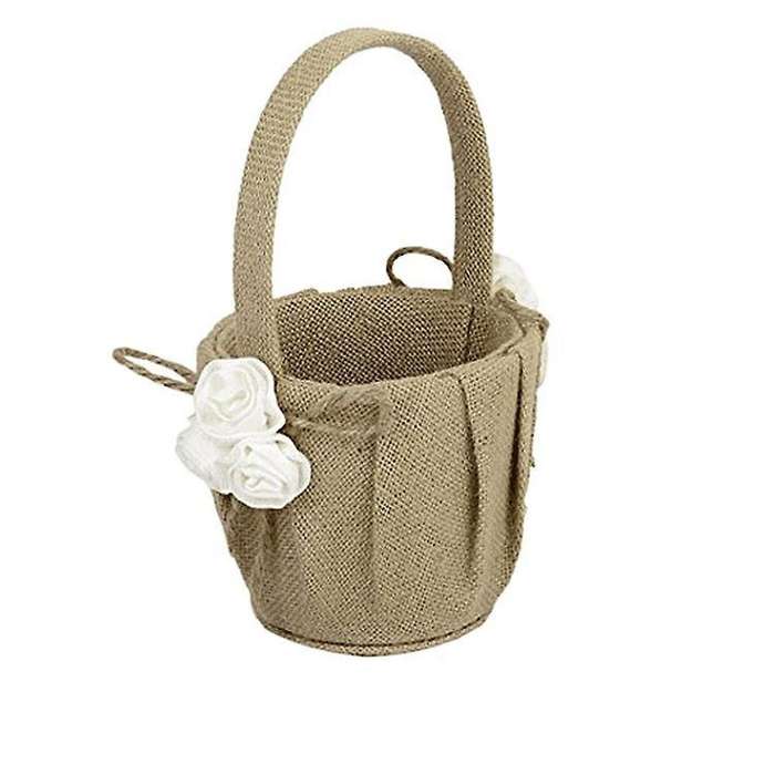 Vintage European Style Linen Roses Wedding Bridal Flower Basket