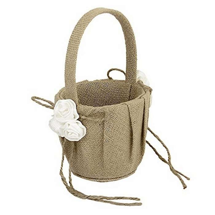 Vintage European Style Linen Roses Wedding Bridal Flower Basket