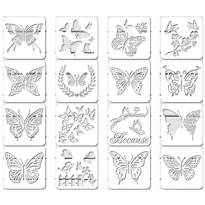 16pcs Reusable Butterfly Stencils Butterfly Template Art Painting