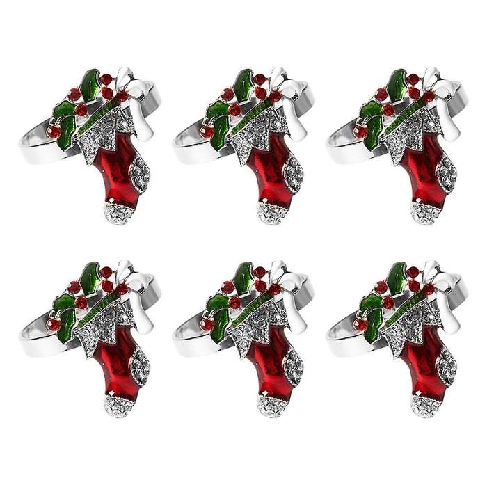 Set Of 6 Christmas Stocking Napkin Rings for Xmas Dining Table,silver