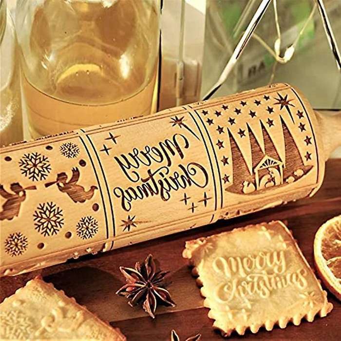 Nativity Pattern Xmas Christmas Wooden Embossing Rolling Pin