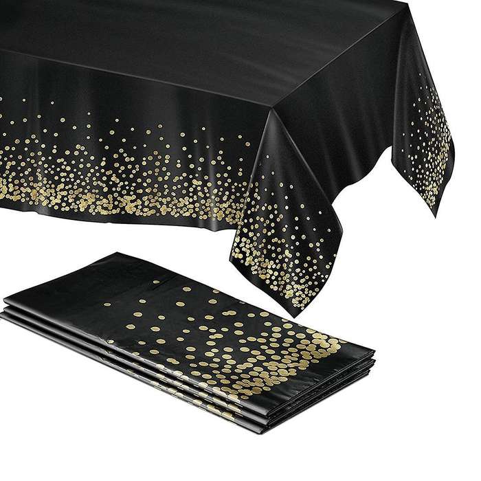 Black and Gold Plastic Tablecloth - 4 Pack - 54 X 108 Gold Dot