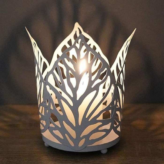 Nordic Iron Hollow Leaf Candlestick Wrought Iron Holder Decor White