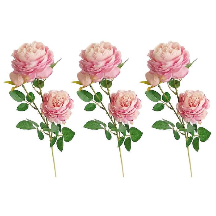 3x 3 Heads Artificial Flowers Peony Bouquet Silk Flowers (pink)