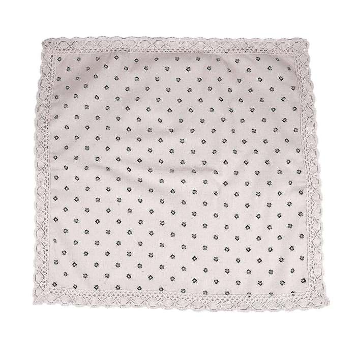 Table Cloth Linen with Lace, Coffee Small Chrysanthemum, 60*60cm