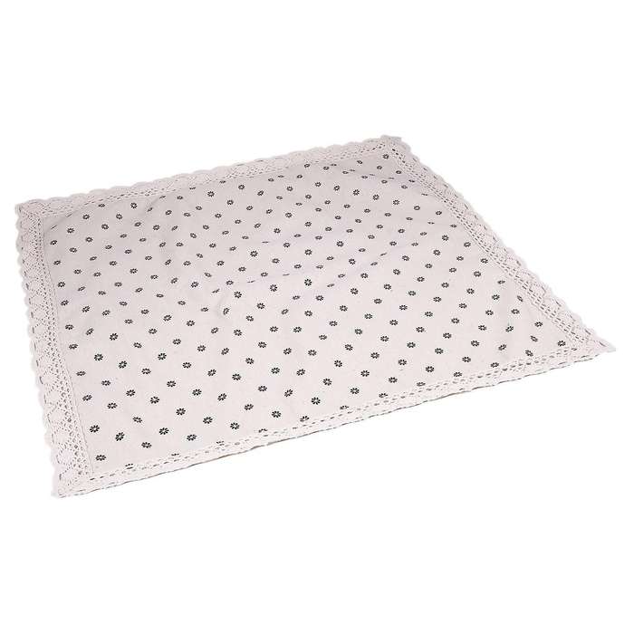 Table Cloth Linen with Lace, Coffee Small Chrysanthemum, 60*60cm