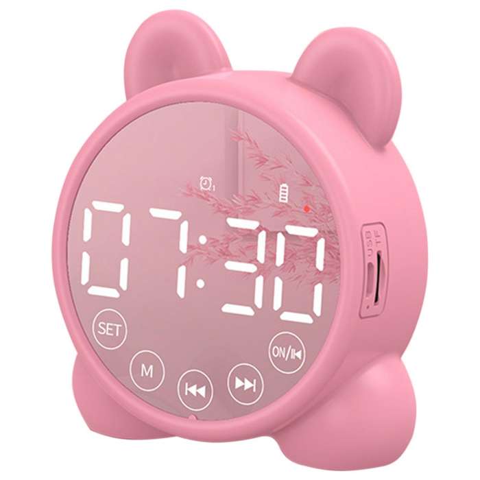 Kids Alarm Clock Bluetooth Speaker Bedside Alarm Clock,pink