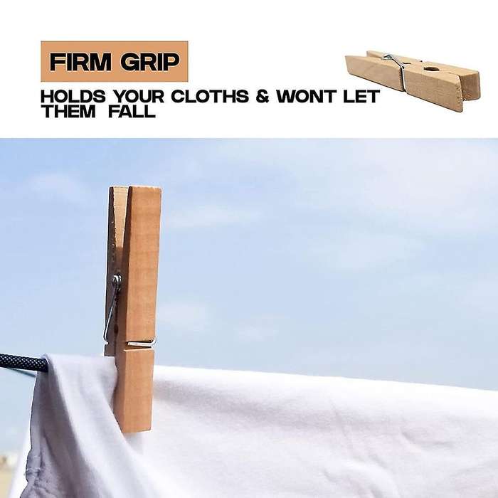Clothes Pins Heavy Duty with Spring, Wooden Clothespins for Clothes