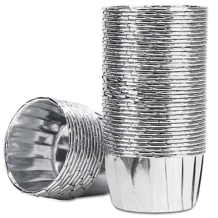 50pcs Aluminum Foil Cupcake Cups Disposable Baking Cups-silver