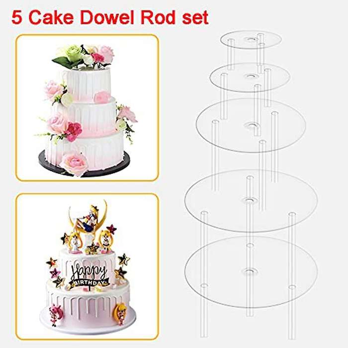 Cake Plate,5 Cake Stand, (9/12/16/20/20 Cm) with 15 Dowel Rods