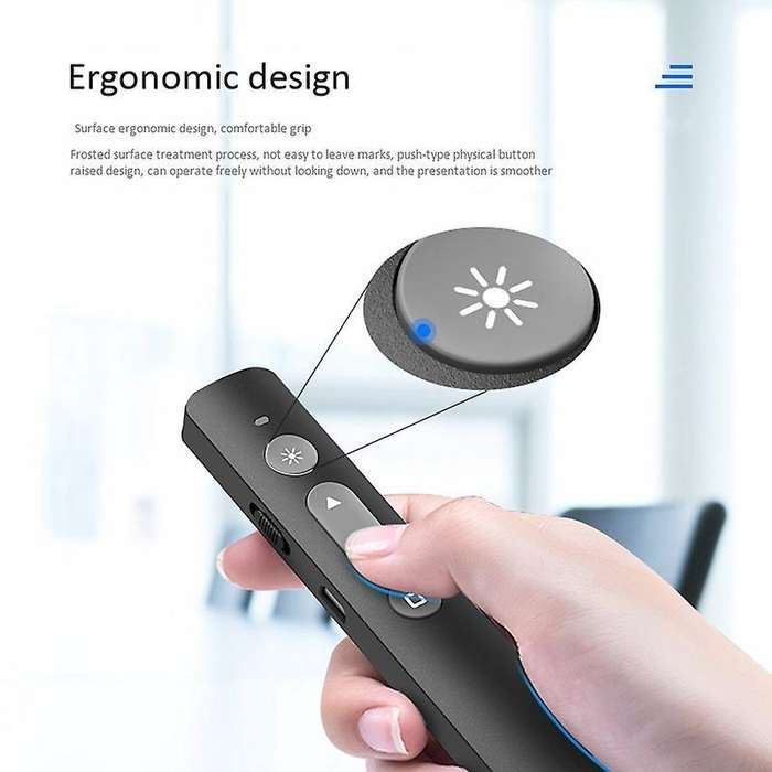 Rechargable Wireless Presenter Rf 2.4ghz Usb Black Powerpoint Ppt